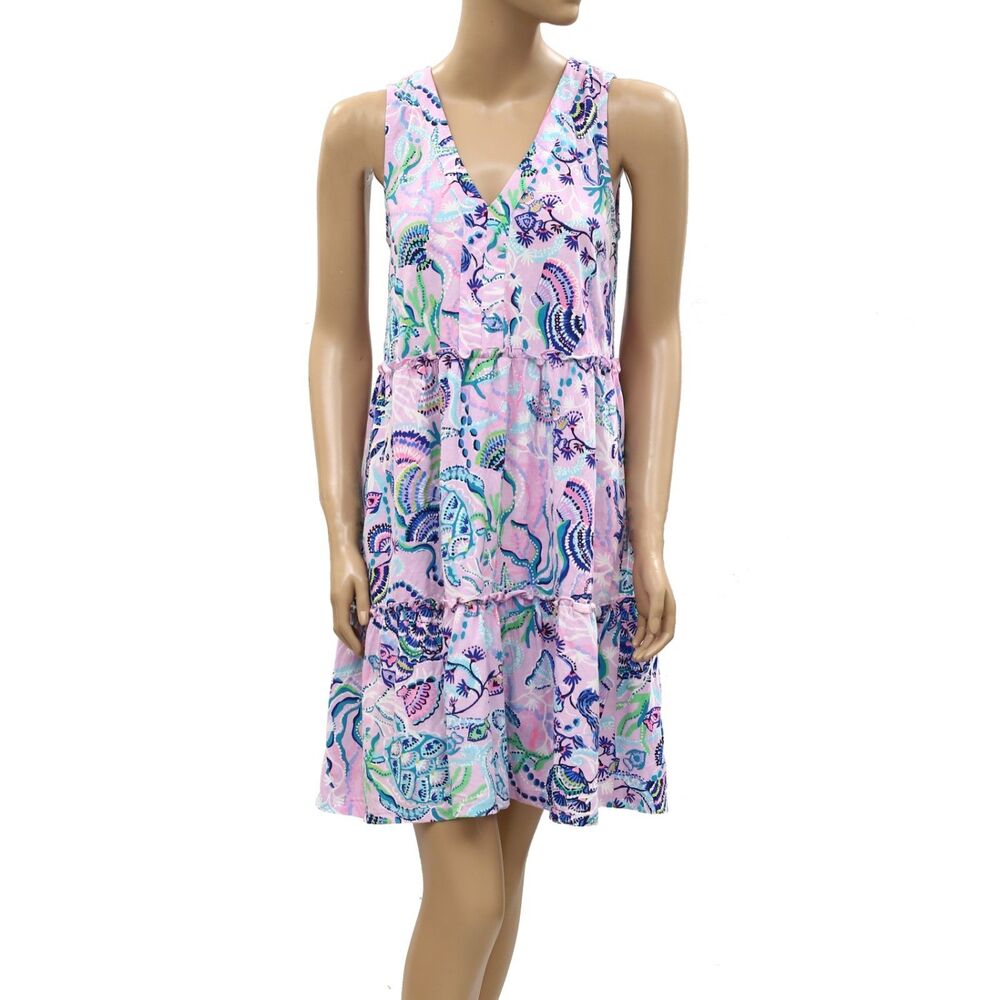 Lilly Pulitzer Lorina Swing Mini Dress Printed Cotton Tiered Ruffle XS 288146
